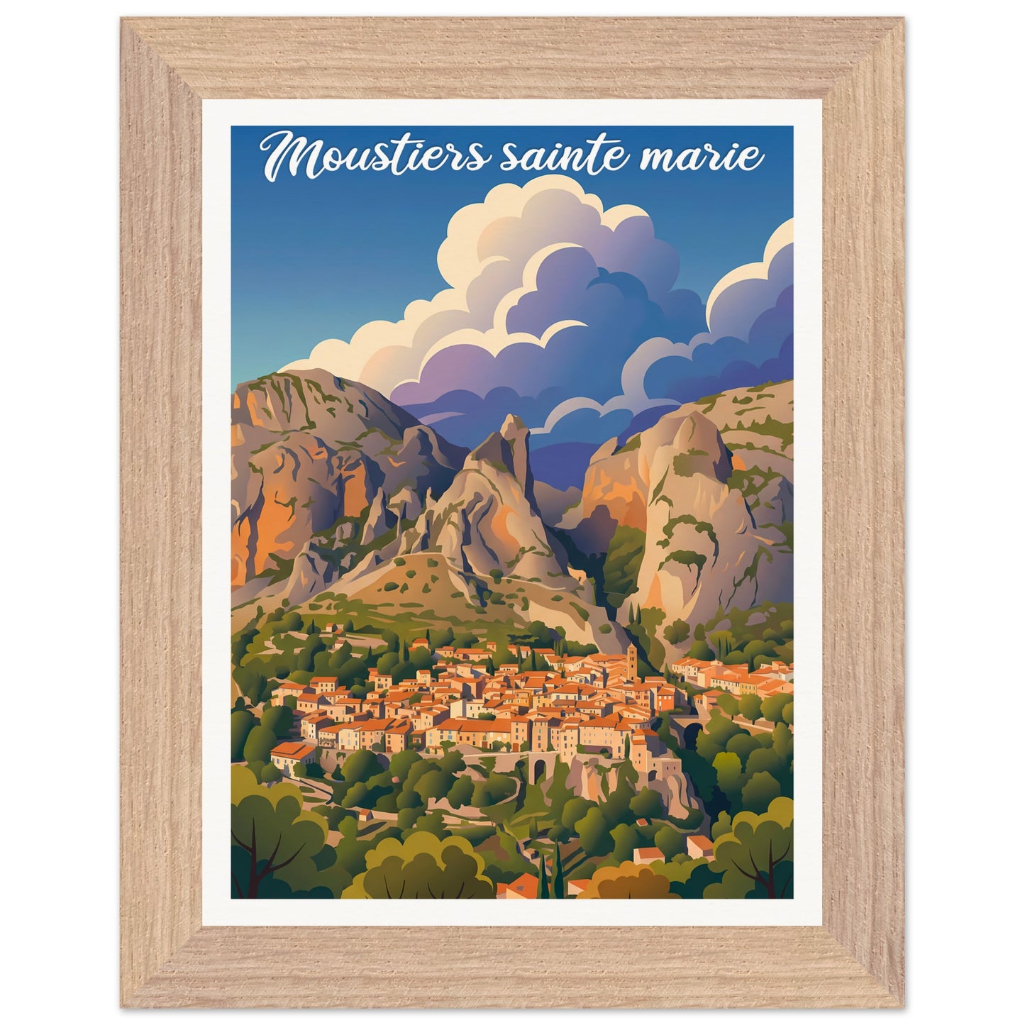 Affiche Moustiers-Sainte-Marie - Encadrée, cadre bois 15x20 cm