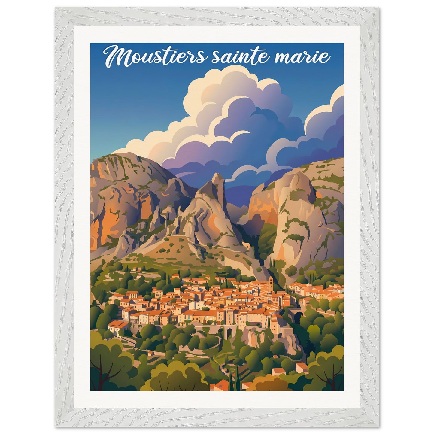 Affiche Moustiers-Sainte-Marie - Encadrée, cadre blanc 30x40 cm