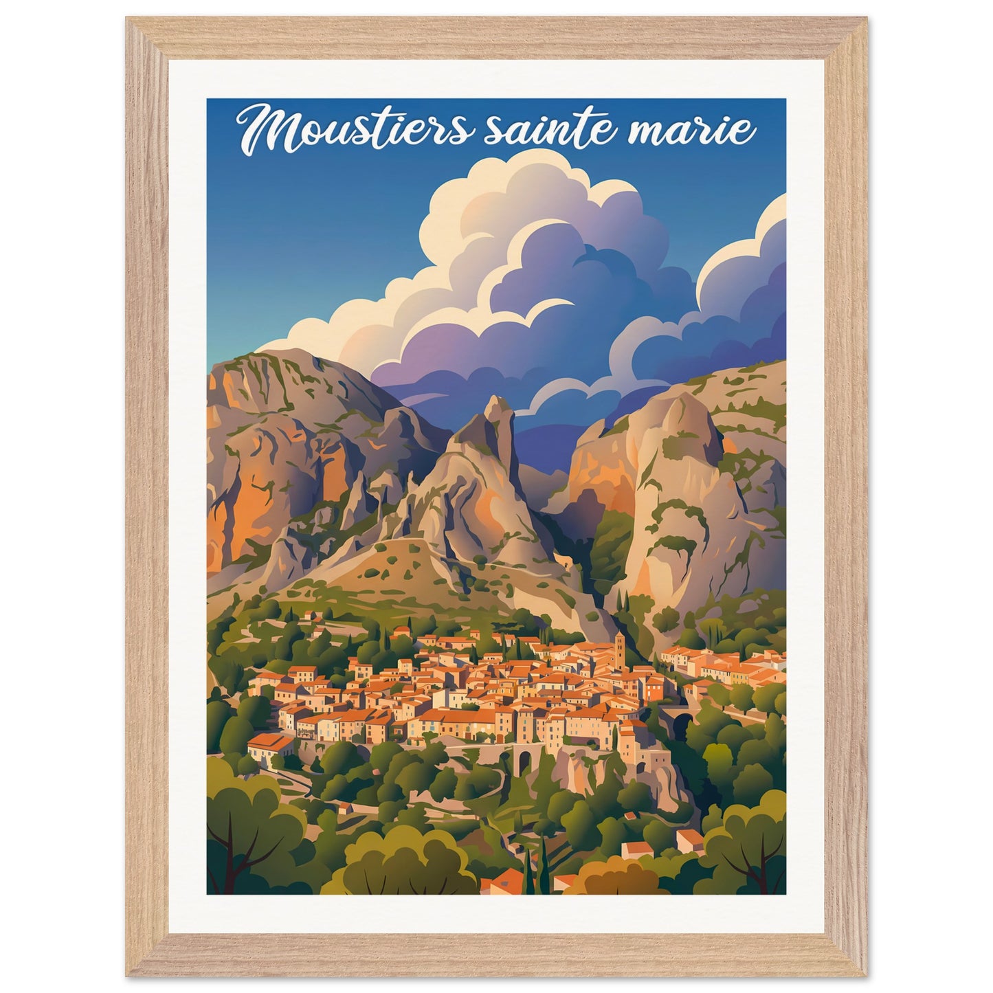 Affiche Moustiers-Sainte-Marie - Encadrée, cadre bois 30x40 cm