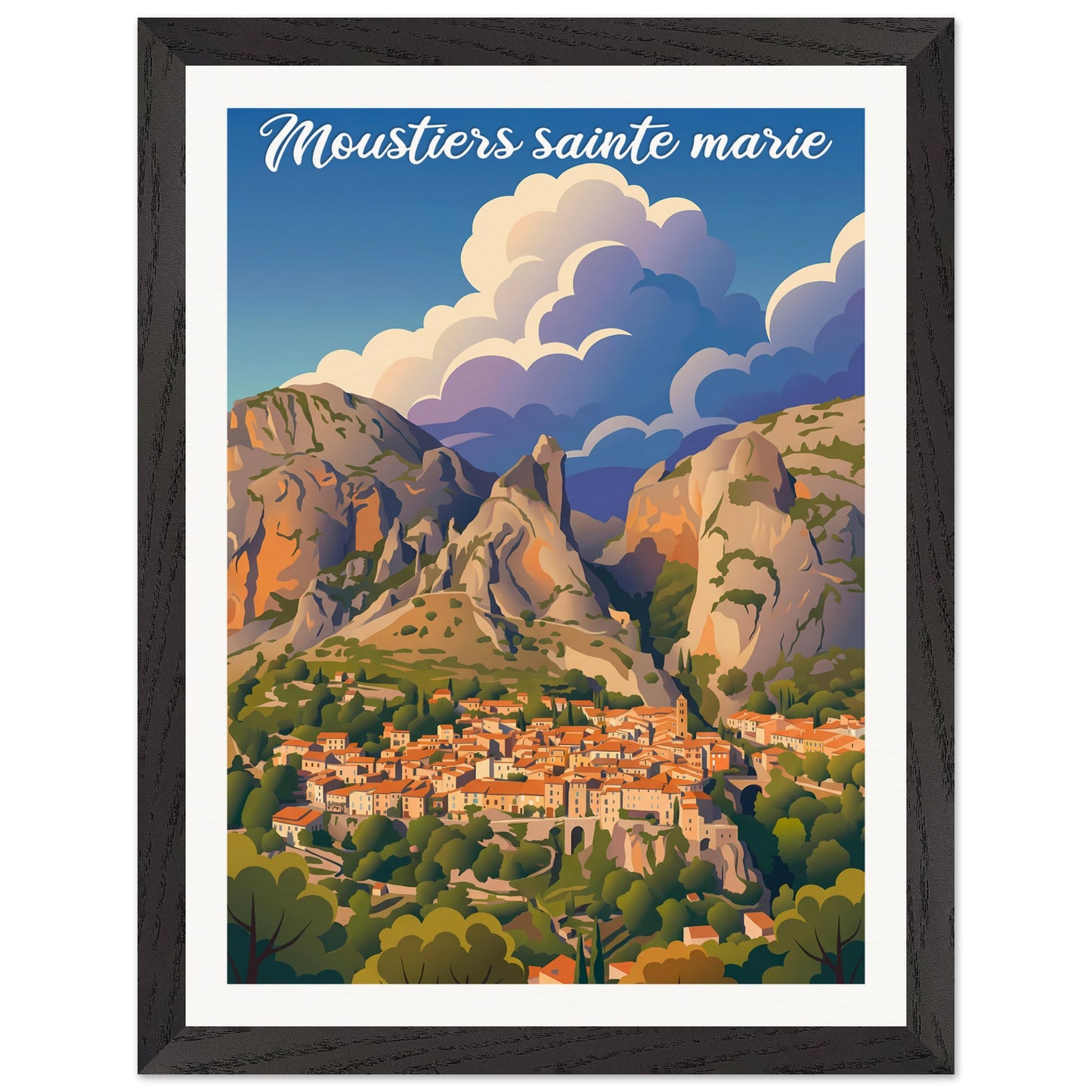 Affiche Moustiers-Sainte-Marie - Encadrée, cadre noir 30x40 cm