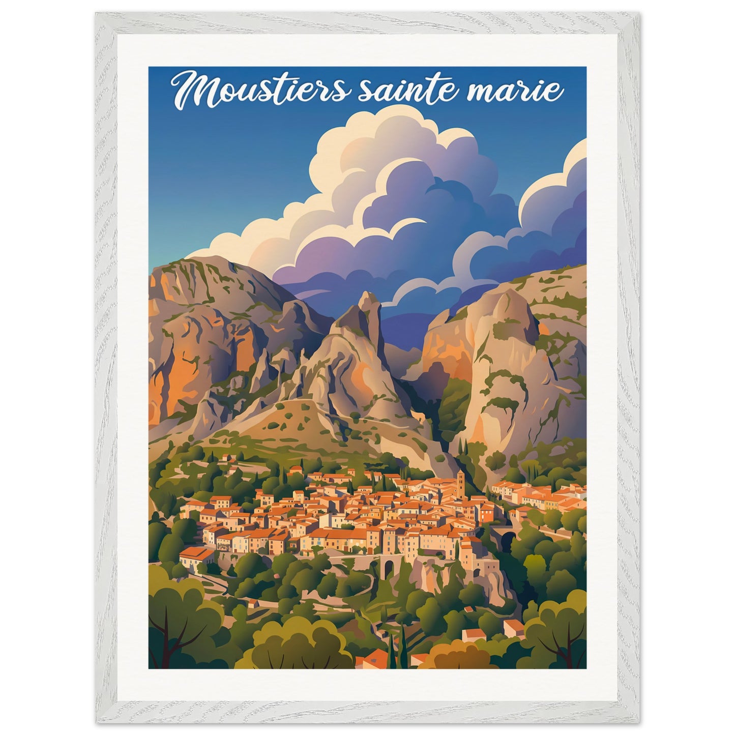 Affiche Moustiers-Sainte-Marie - Encadrée, cadre blanc 45x60 cm