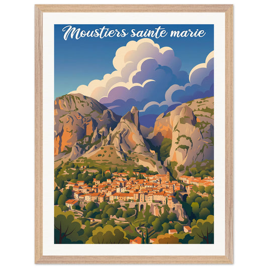 Affiche Moustiers-Sainte-Marie - Encadrée, cadre bois 45x60 cm