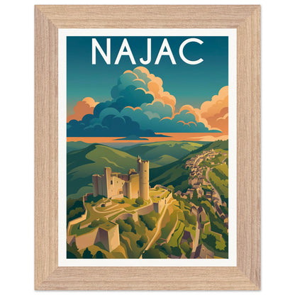 Affiche Najac - Encadrée, cadre bois 15x20 cm