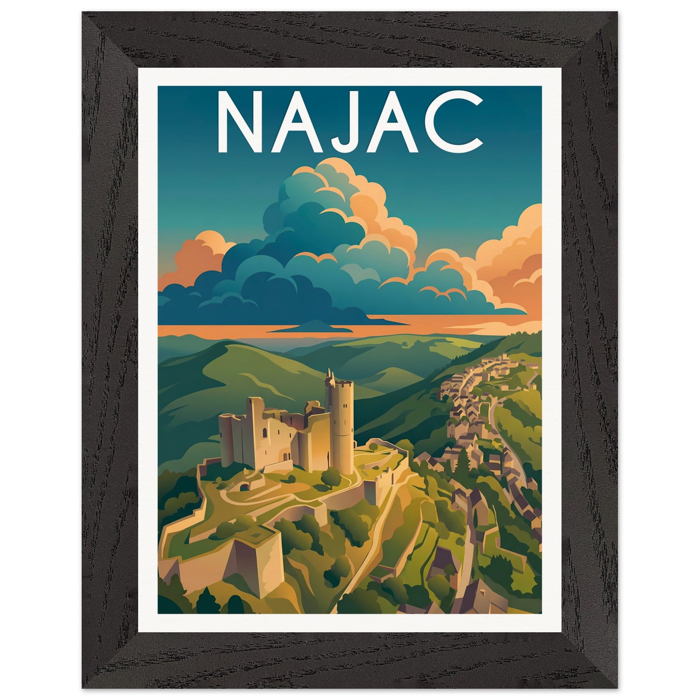 Affiche Najac - Encadrée, cadre noir 15x20 cm