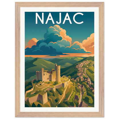 Affiche Najac - Encadrée, cadre bois 30x40 cm