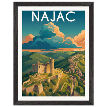 Affiche Najac - Encadrée, cadre noir 30x40 cm