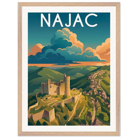 Affiche Najac - Encadrée, cadre bois 45x60 cm