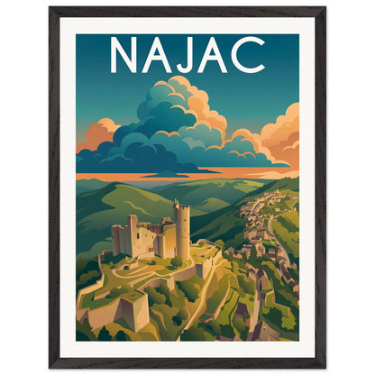 Affiche Najac - Encadrée, cadre noir 45x60 cm