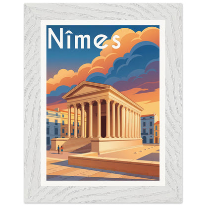 Affiche Nîmes - Encadrée, cadre blanc 15x20 cm