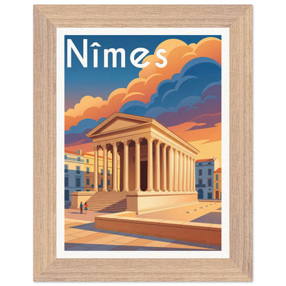 Affiche Nîmes - Encadrée, cadre bois 15x20 cm