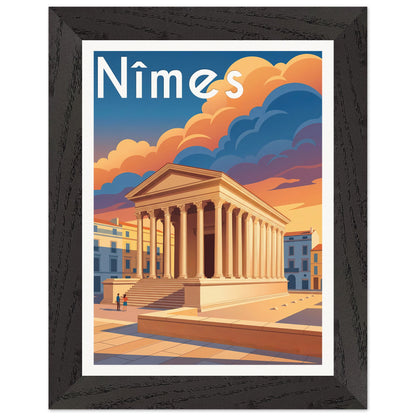 Affiche Nîmes - Encadrée, cadre noir 15x20 cm