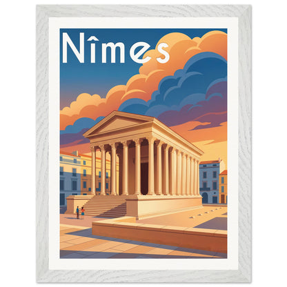 Affiche Nîmes - Encadrée, cadre blanc 30x40 cm