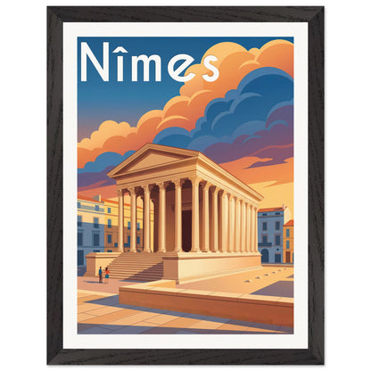 Affiche Nîmes - Encadrée, cadre noir 30x40 cm
