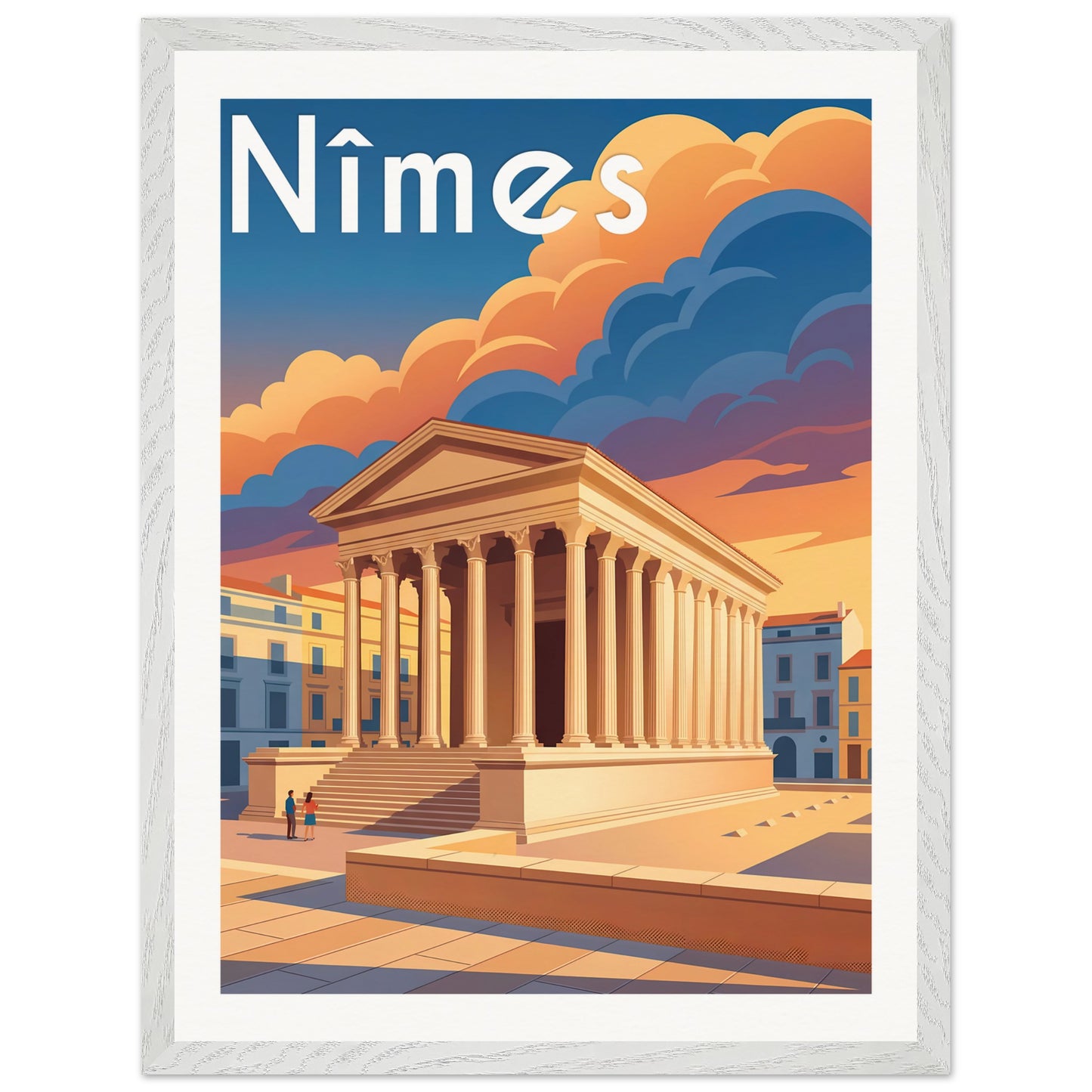 Affiche Nîmes - Encadrée, cadre blanc 45x60 cm
