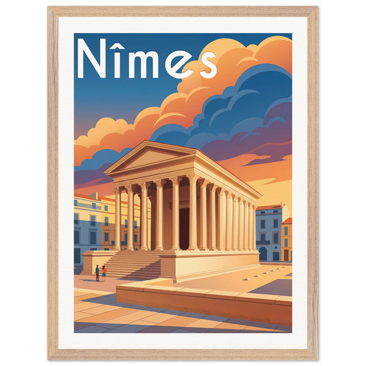 Affiche Nîmes - Encadrée, cadre bois 45x60 cm