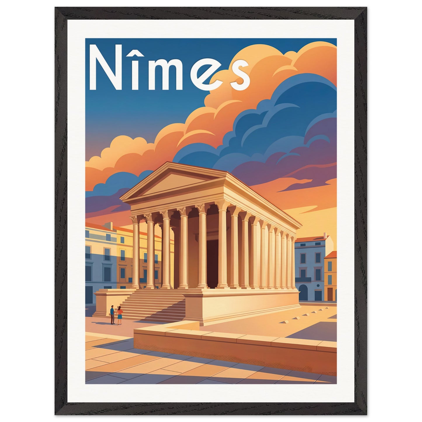 Affiche Nîmes - Encadrée, cadre noir 45x60 cm