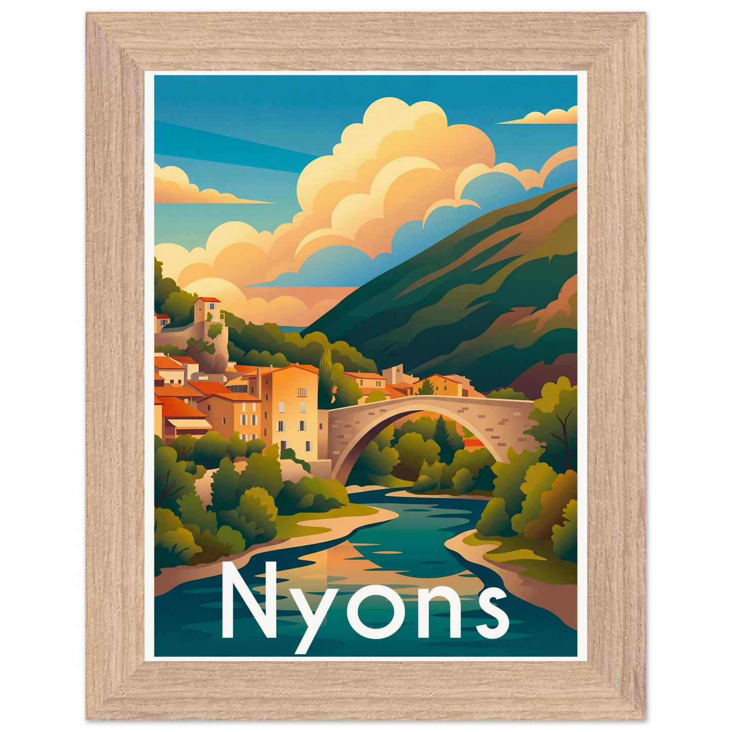 Affiche Nyons - Encadrée, cadre bois 15x20 cm