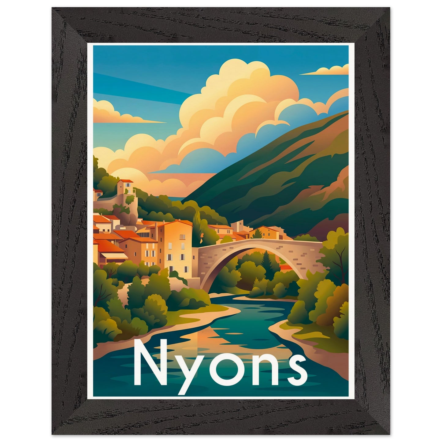 Affiche Nyons - Encadrée, cadre noir 15x20 cm