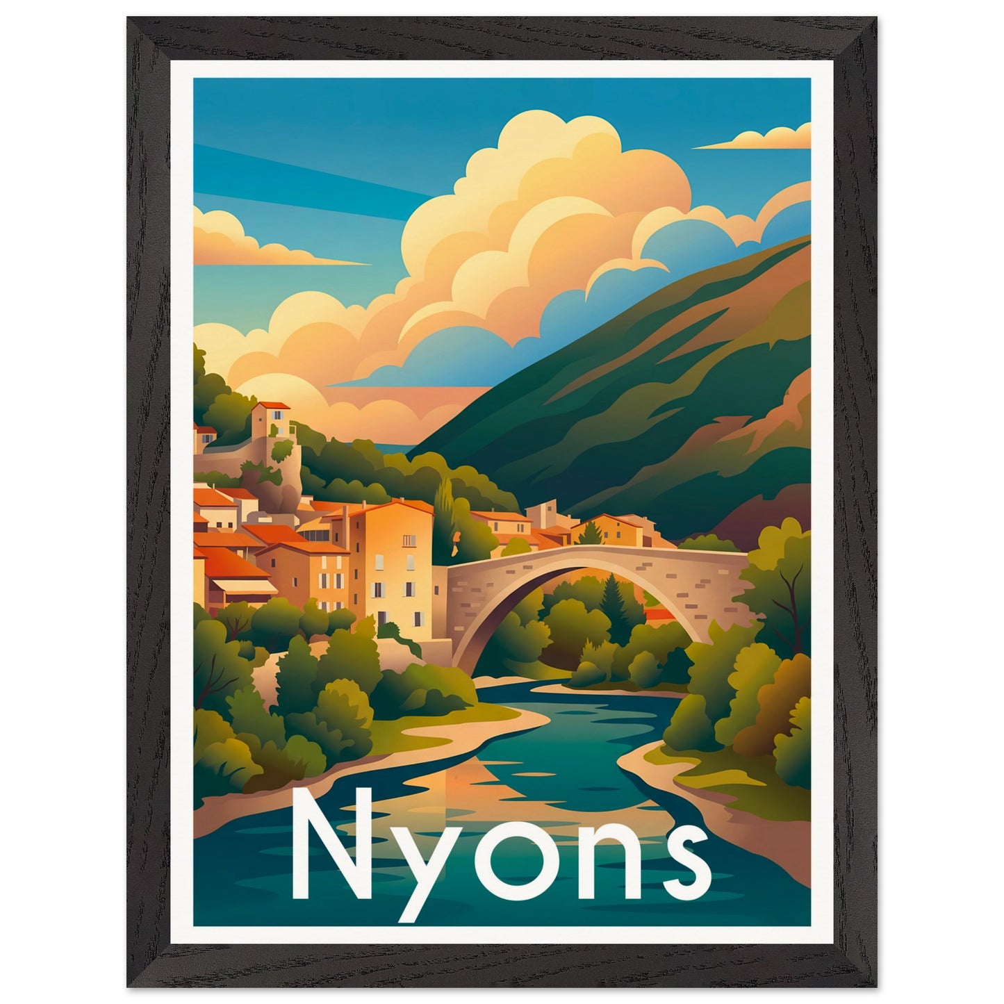 Affiche Nyons - Encadrée, cadre noir 30x40 cm