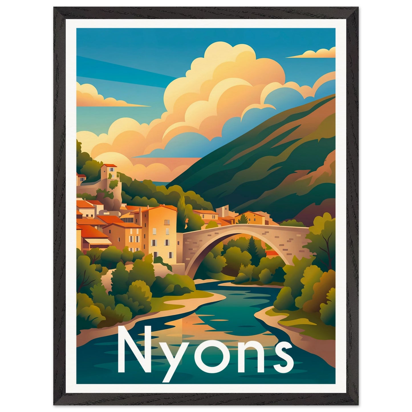 Affiche Nyons - Encadrée, cadre noir 45x60 cm