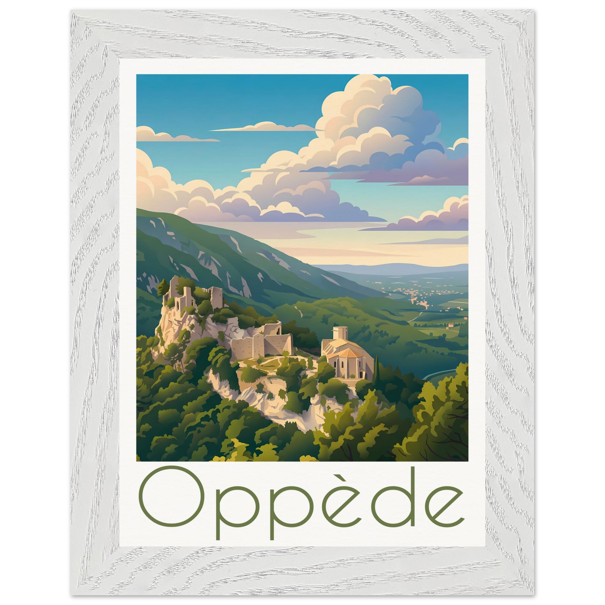 Affiche Oppède - Encadrée, cadre blanc 15x20 cm