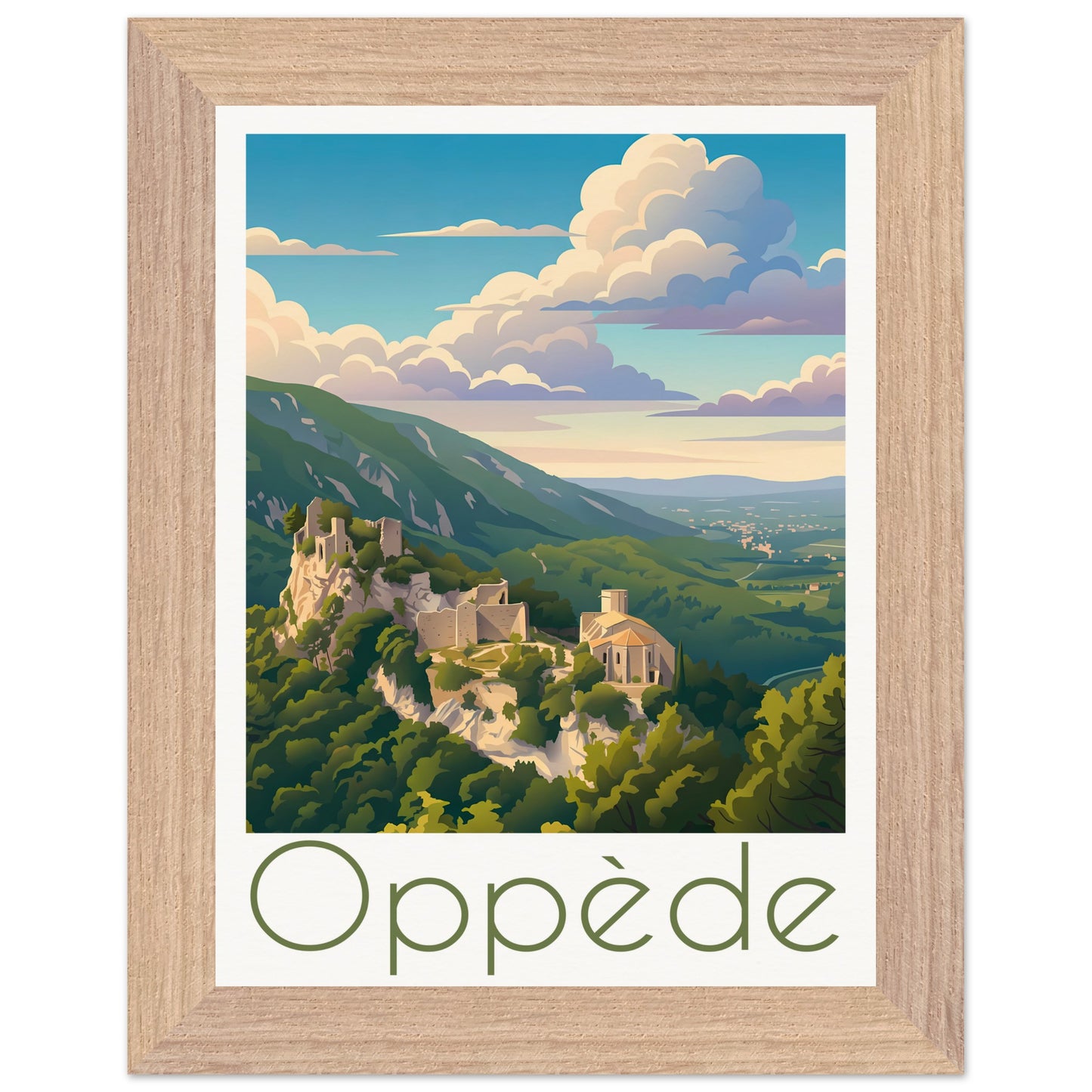 Affiche Oppède - Encadrée, cadre bois 15x20 cm