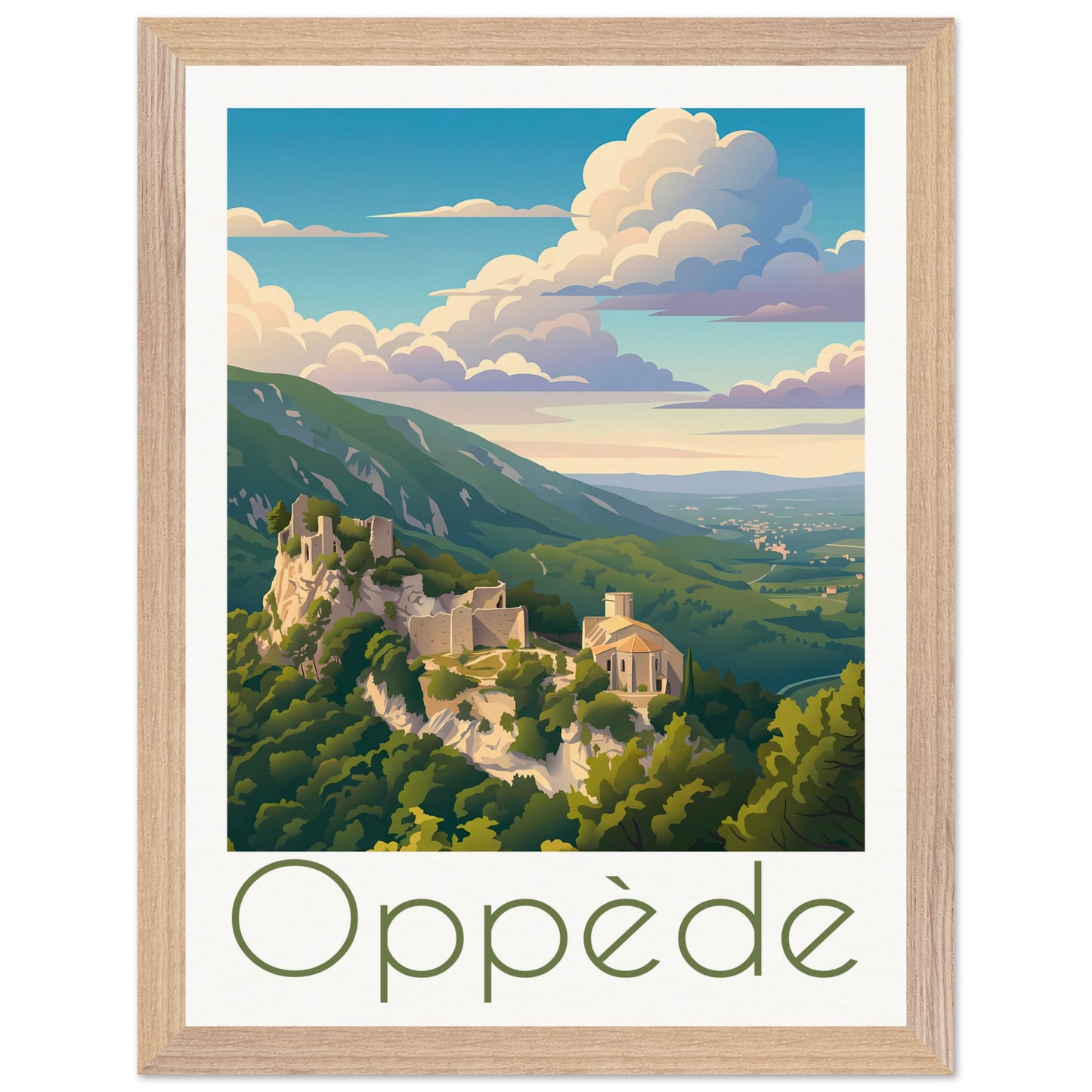 Affiche Oppède - Encadrée, cadre bois 30x40 cm