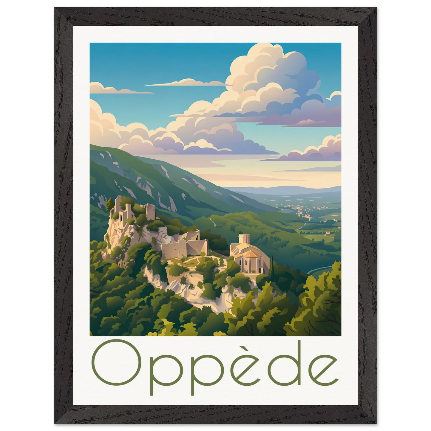 Affiche Oppède - Encadrée, cadre noir 30x40 cm