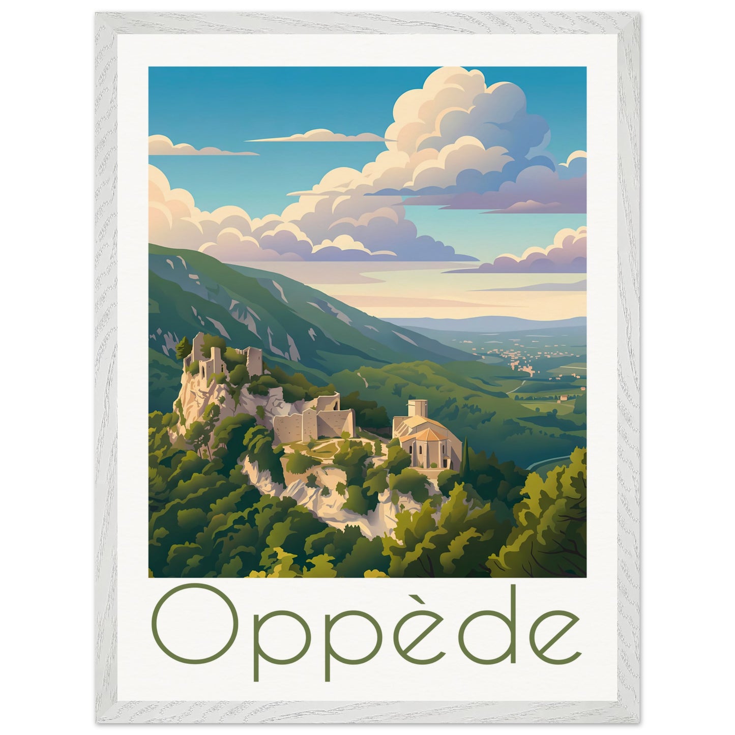 Affiche Oppède - Encadrée, cadre blanc 45x60 cm