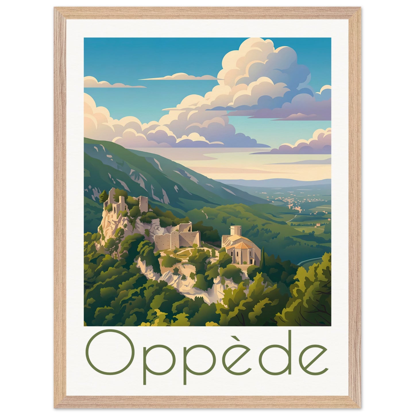 Affiche Oppède - Encadrée, cadre bois 45x60 cm
