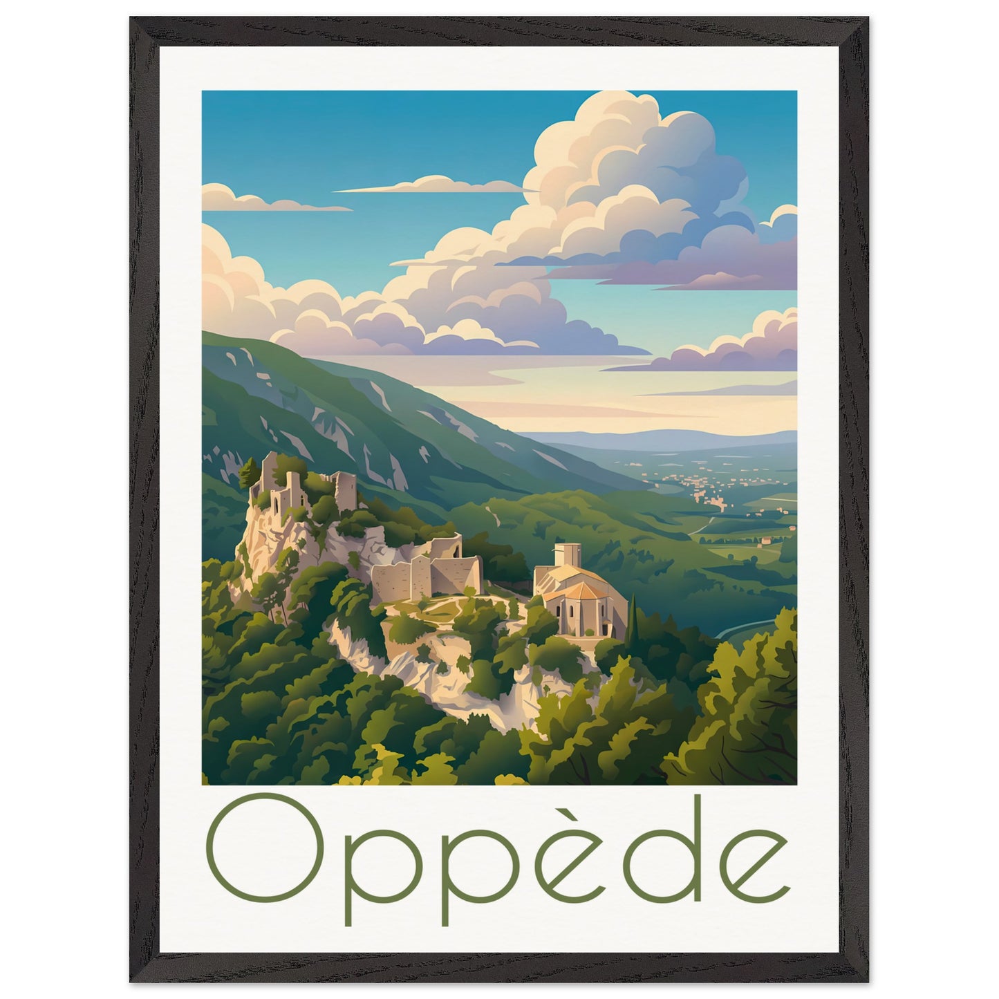 Affiche Oppède - Encadrée, cadre noir 45x60 cm