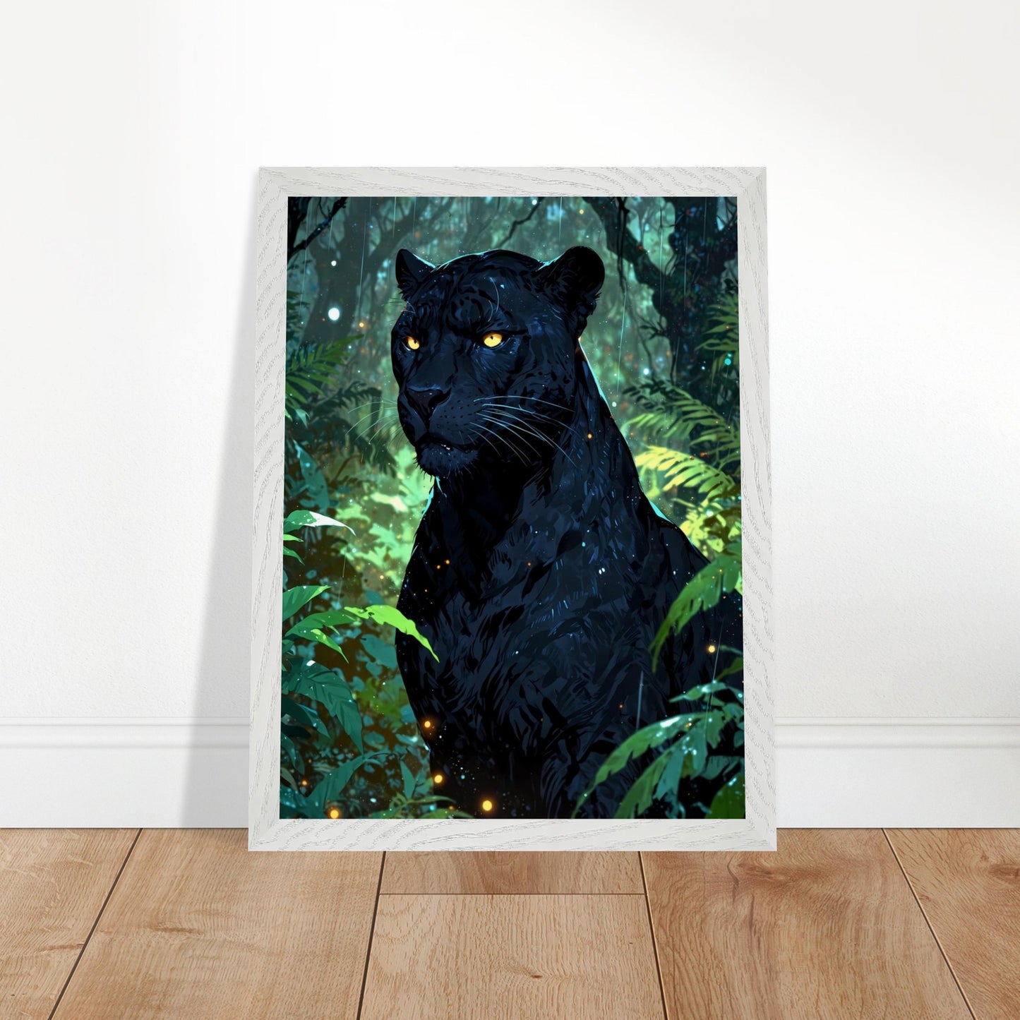 Affiche Panthère noire Encadrée, cadre blanc 30x40 cm