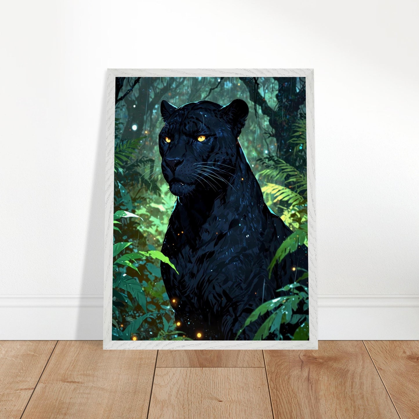Affiche Panthère noire Encadrée, cadre blanc 45x60 cm