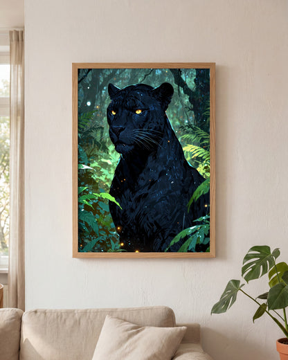 Affiche Panthère noire Encadrée, mockup en situation dans un interieur, Muchimura