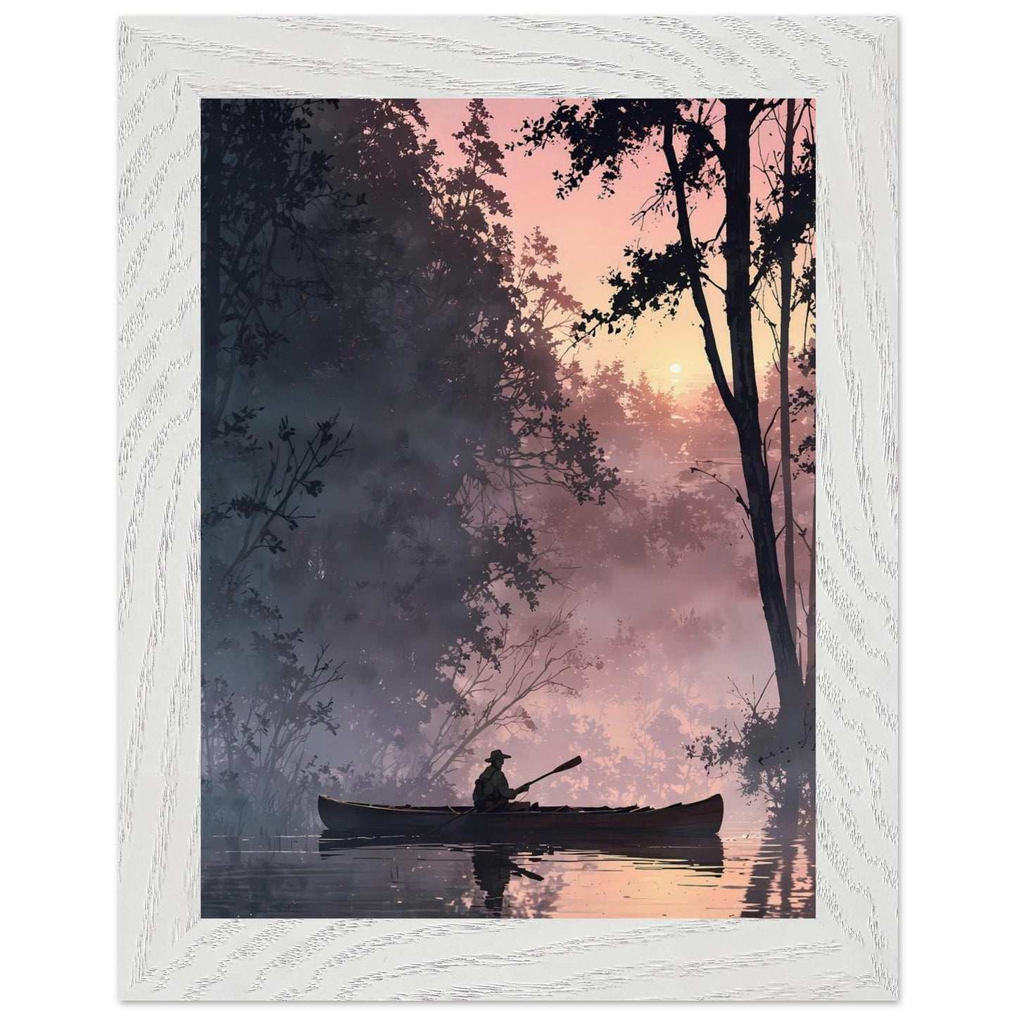Affiche Pêcheur Encadrée, cadre blanc 15x20 cm