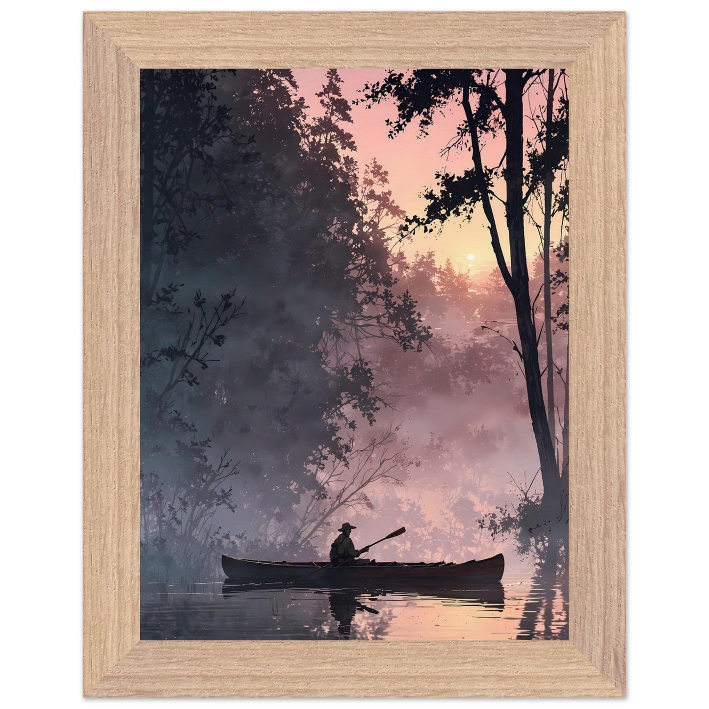 Affiche Pêcheur Encadrée, cadre bois 15x20 cm