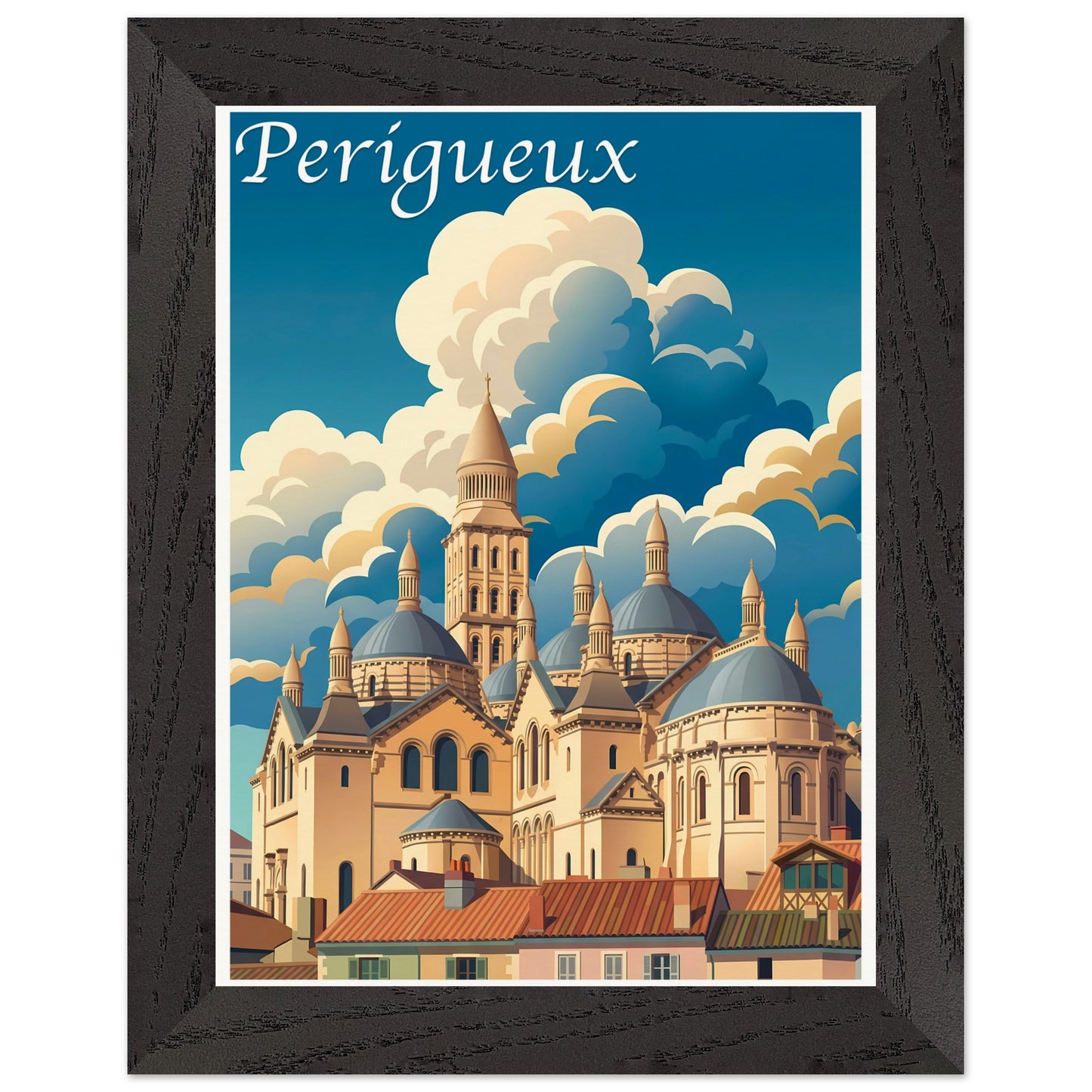 Affiche Périgueux - Encadrée, cadre noir 15x20 cm