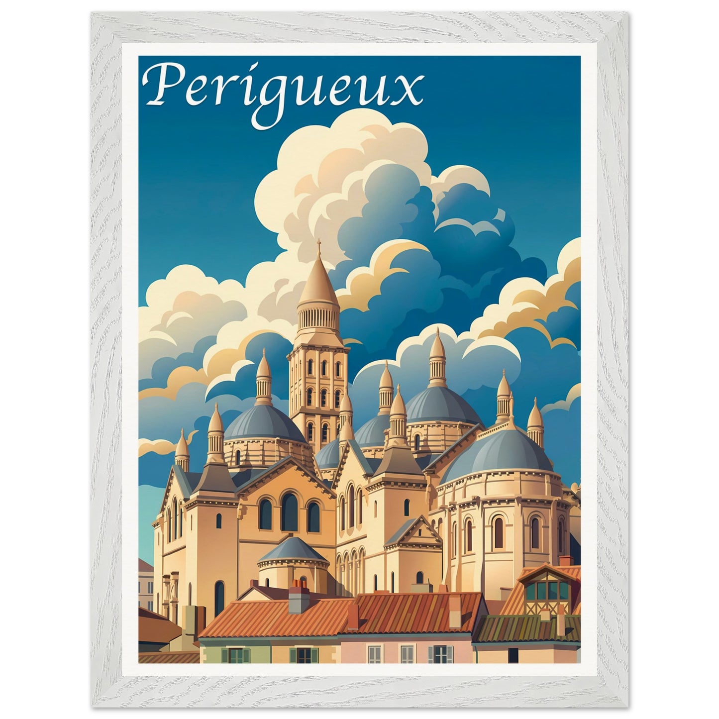 Affiche Périgueux - Encadrée, cadre blanc 30x40 cm