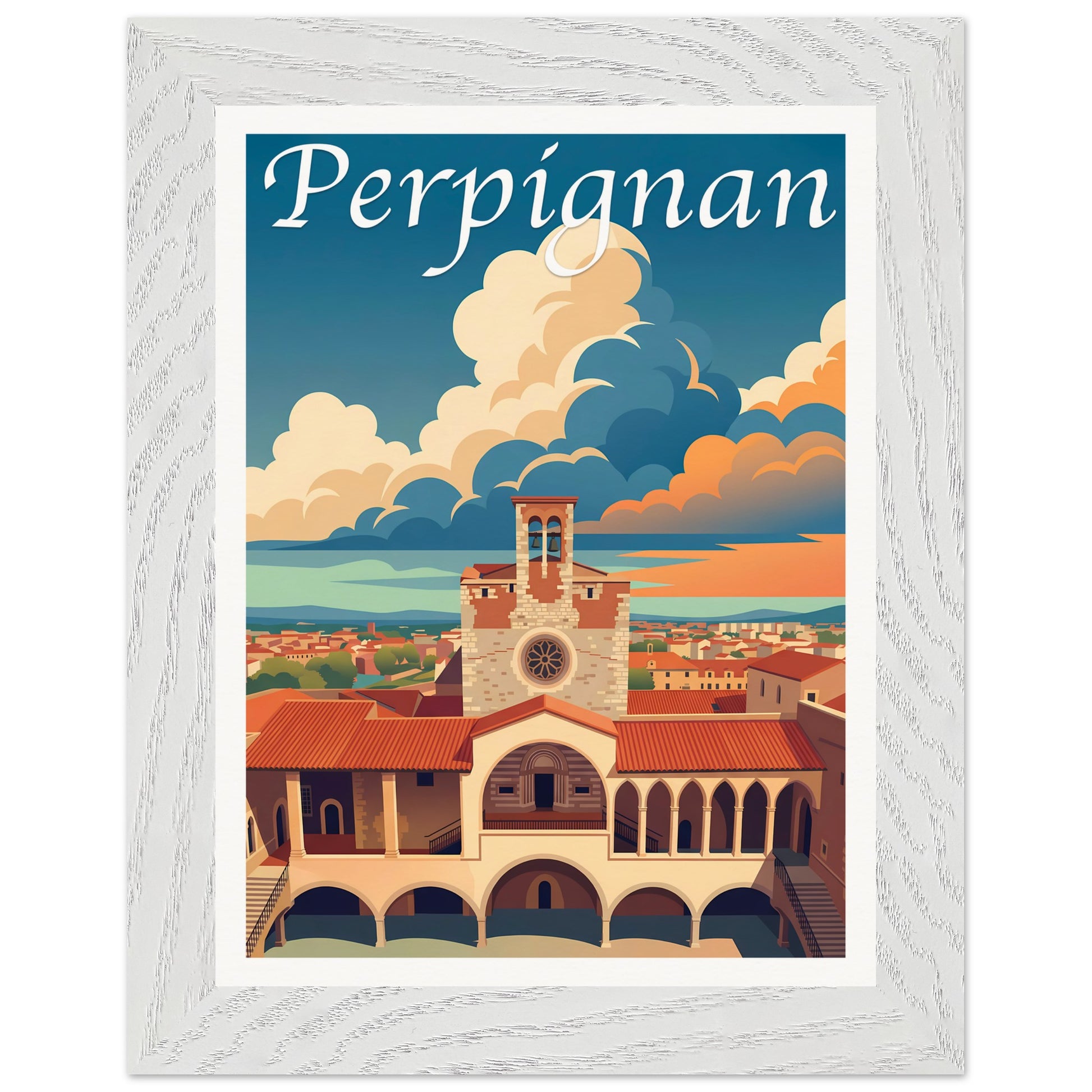Affiche Perpignan - Encadrée, cadre blanc 15x20 cm