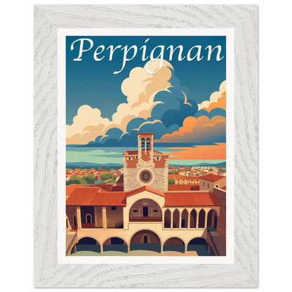 Affiche Perpignan - Encadrée, cadre blanc 15x20 cm