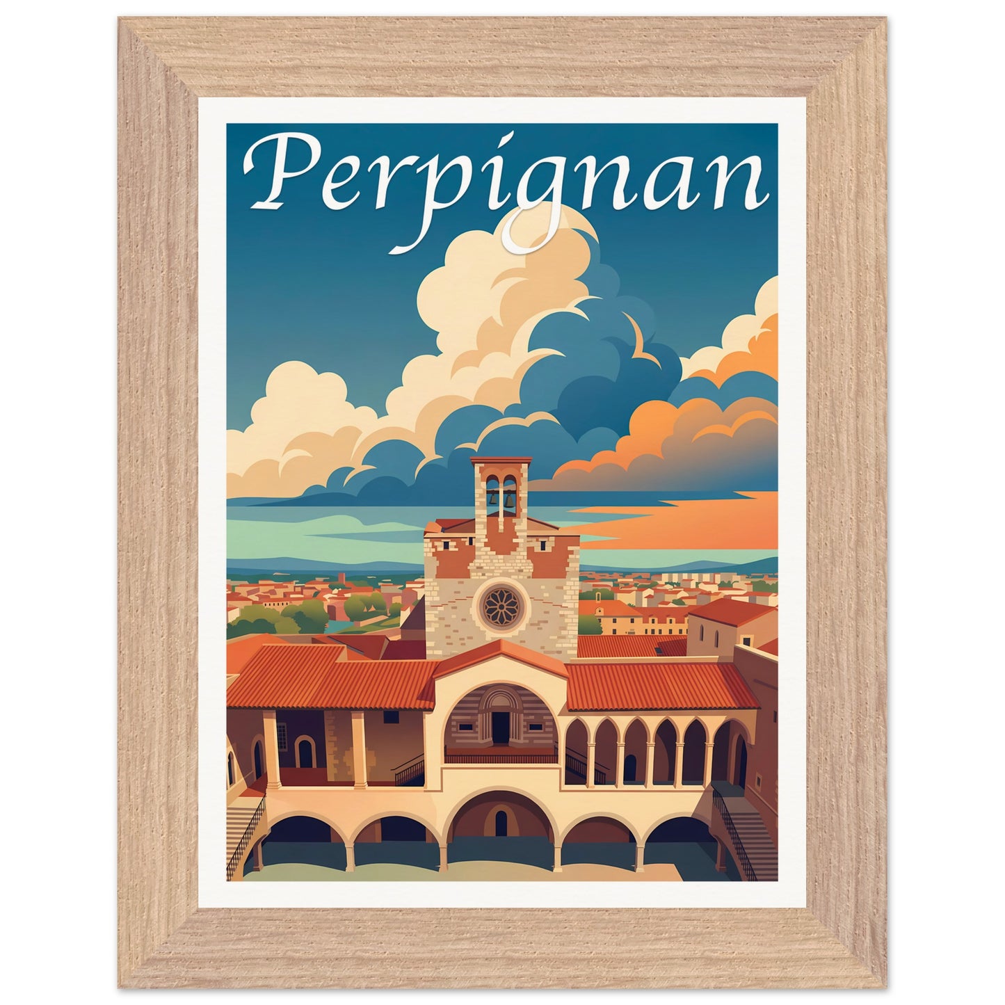Affiche Perpignan - Encadrée, cadre bois 15x20 cm