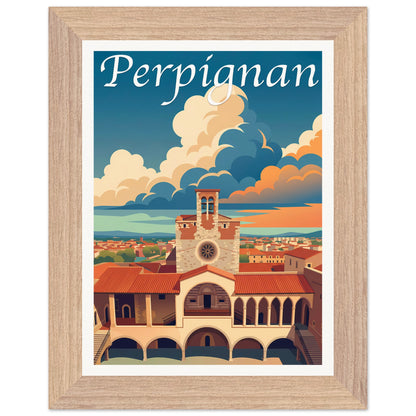 Affiche Perpignan - Encadrée, cadre bois 15x20 cm