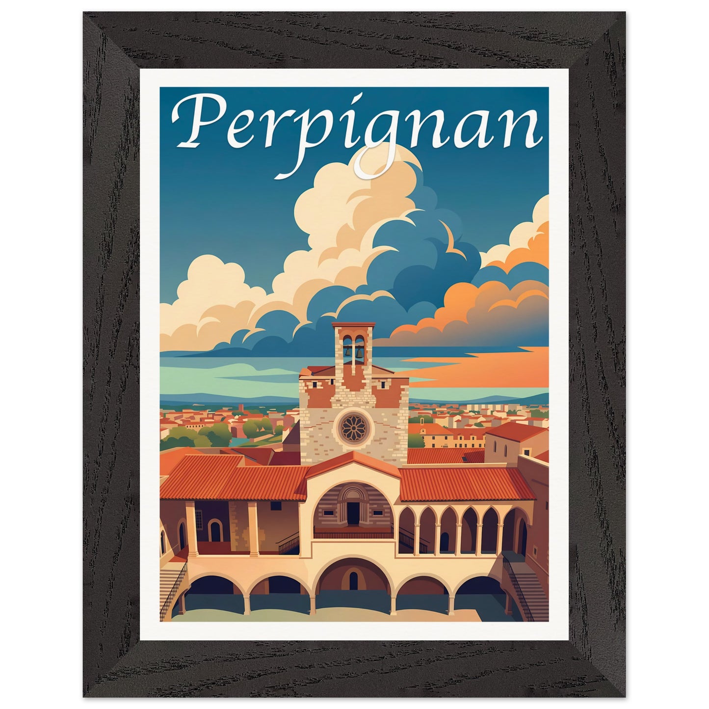 Affiche Perpignan - Encadrée, cadre noir 15x20 cm