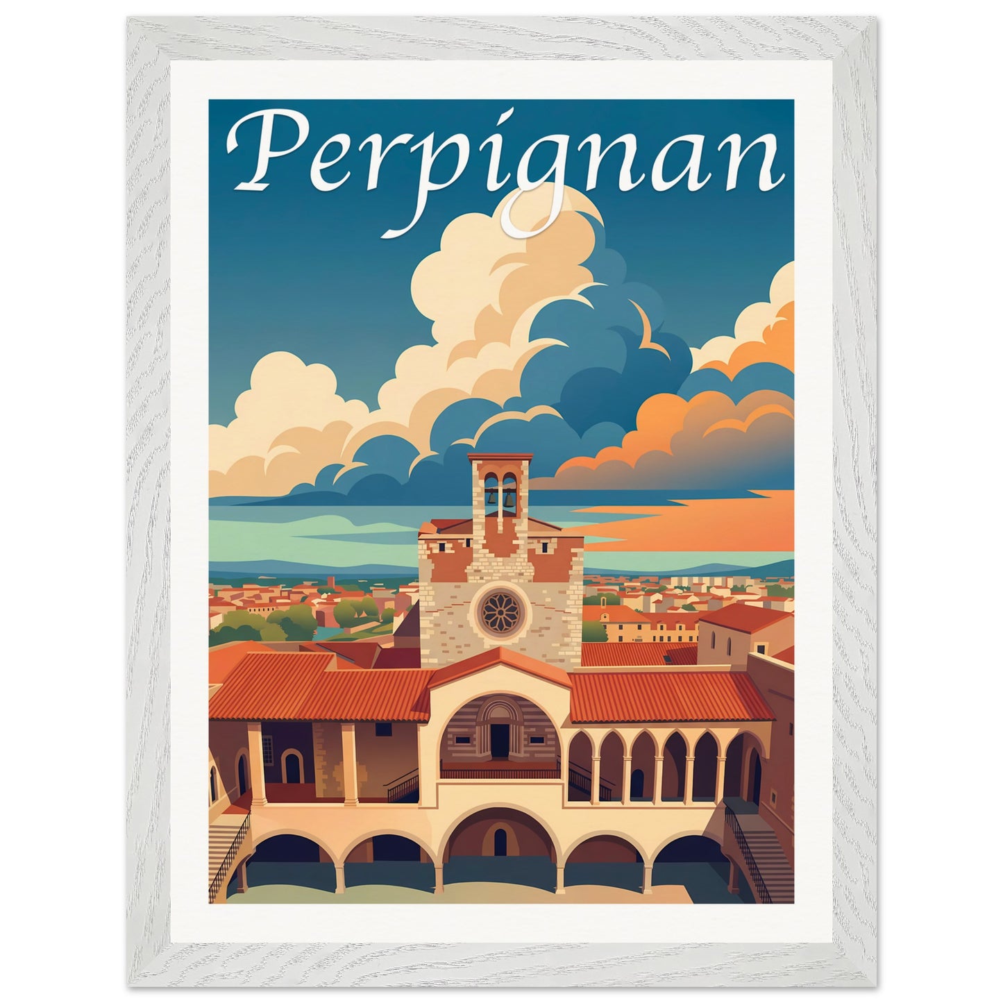 Affiche Perpignan - Encadrée, cadre blanc 30x40 cm