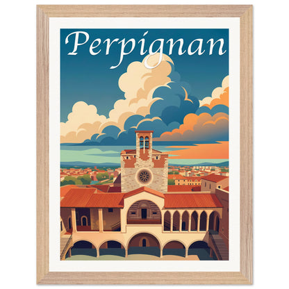 Affiche Perpignan - Encadrée, cadre bois 30x40 cm