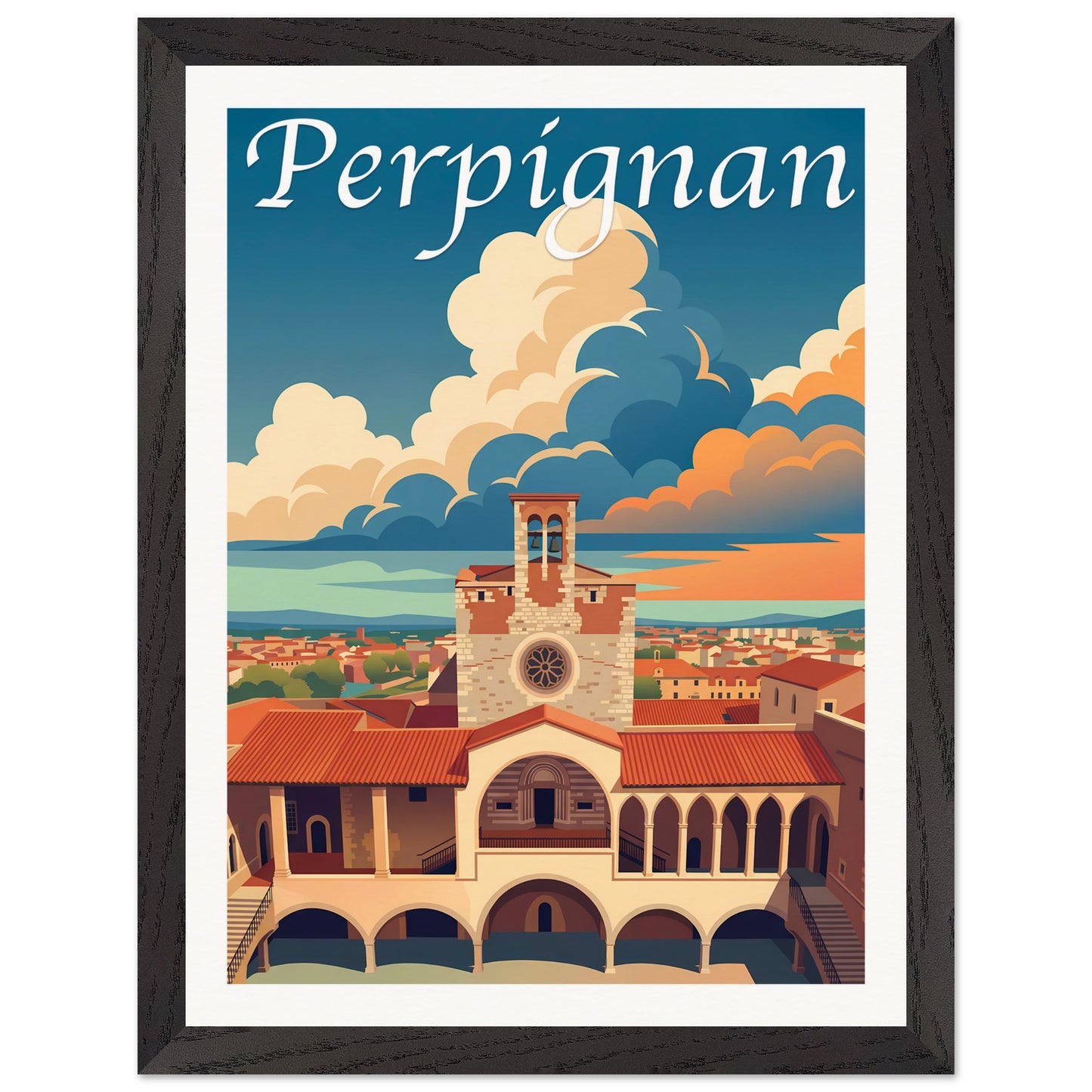 Affiche Perpignan - Encadrée, cadre noir 30x40 cm