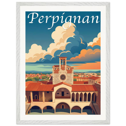 Affiche Perpignan - Encadrée, cadre blanc 45x60 cm