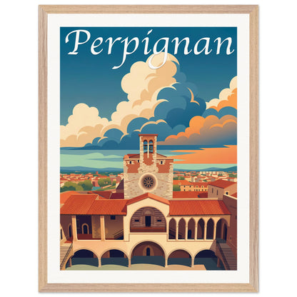 Affiche Perpignan - Encadrée, cadre bois 45x60 cm