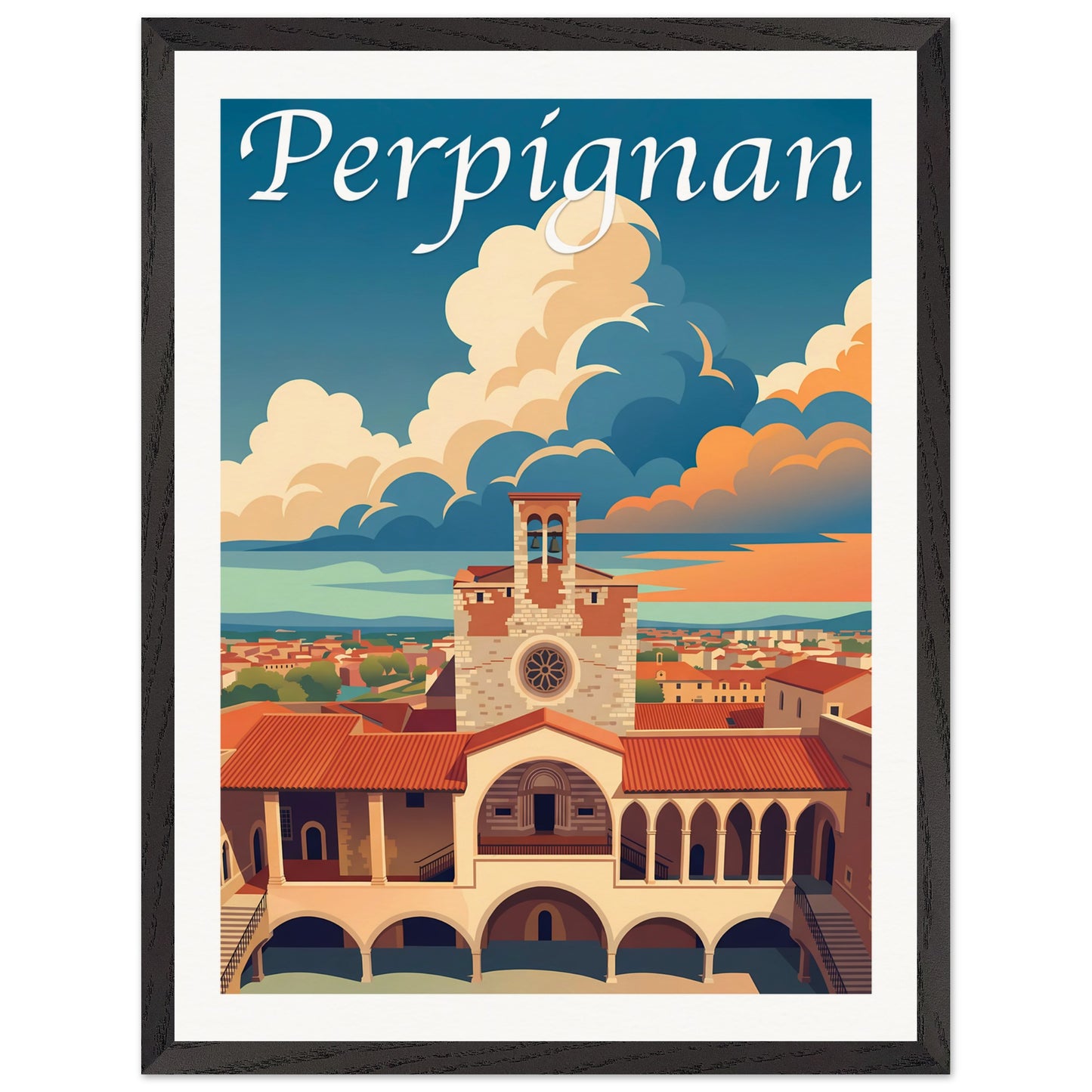 Affiche Perpignan - Encadrée, cadre noir 45x60 cm