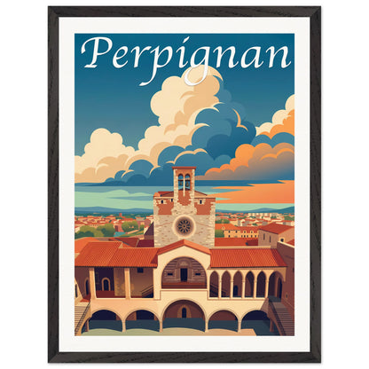 Affiche Perpignan - Encadrée, cadre noir 45x60 cm